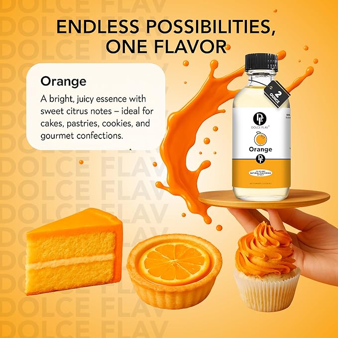 Dolce Flav Natural Orange Extract – 8 Ounce Oil-Soluble Kosher, Sugar-Free, Concentrated Orange Flavor for Candy, Chocolates & Desserts