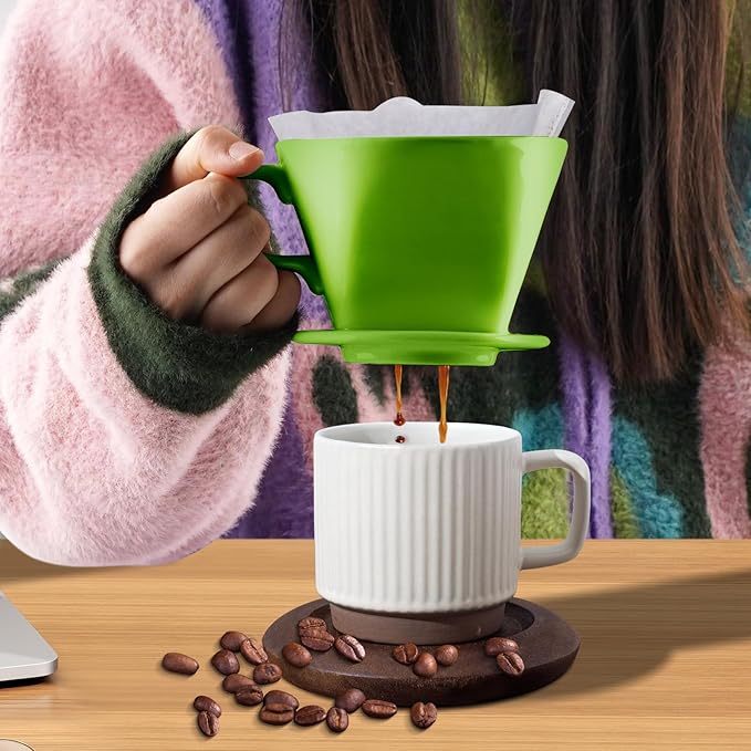 Handmade Pour Over Ceramic Coffee Dripper - Authentic Brewing Experience for Camping, Office, and Home (Dark green)