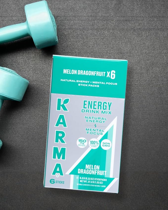 Karma Energy Hydration Packets – 6 Pack, Melon Dragonfruit Drink Mix with Cognizin® Nootropics, Vitamins & Immune Support, Low Calorie