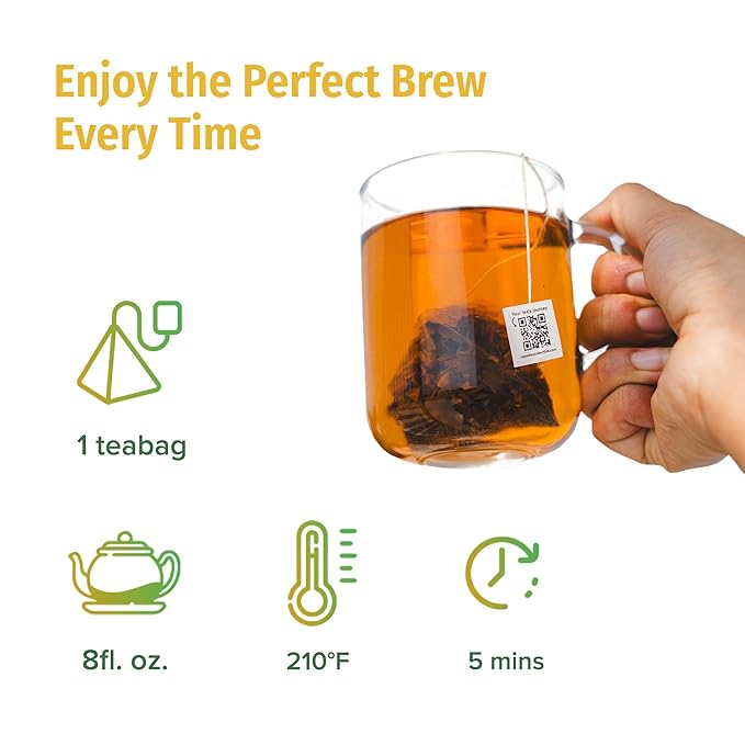 NEPAL TEA Organic Herbal Chai Tea Bags from the Himalayas - 15 Pyramid Tea Bags, Single Origin Chai Tea from a Family Farm - Caffeine Free Tea Bags with Loose Leaf Tea Inside (Kathmandu Cosmos)