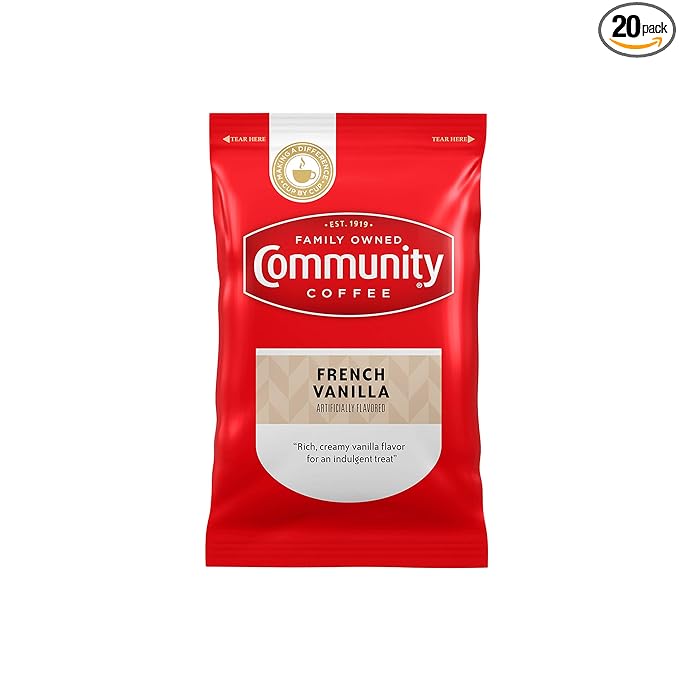 Community Coffee French Vanilla Flavored, Medium Roast Pre-Measured Coffee Packs, 3.0 Ounce Each (Box of 20)