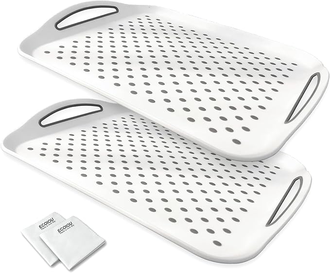 Larger Nonslip Food Serving Tray, 17.9'' x 12'' Grippy Handles Surface Bottom Design, Perfect Trays for Eating, Lap, TV, Couch, White, Set of 2