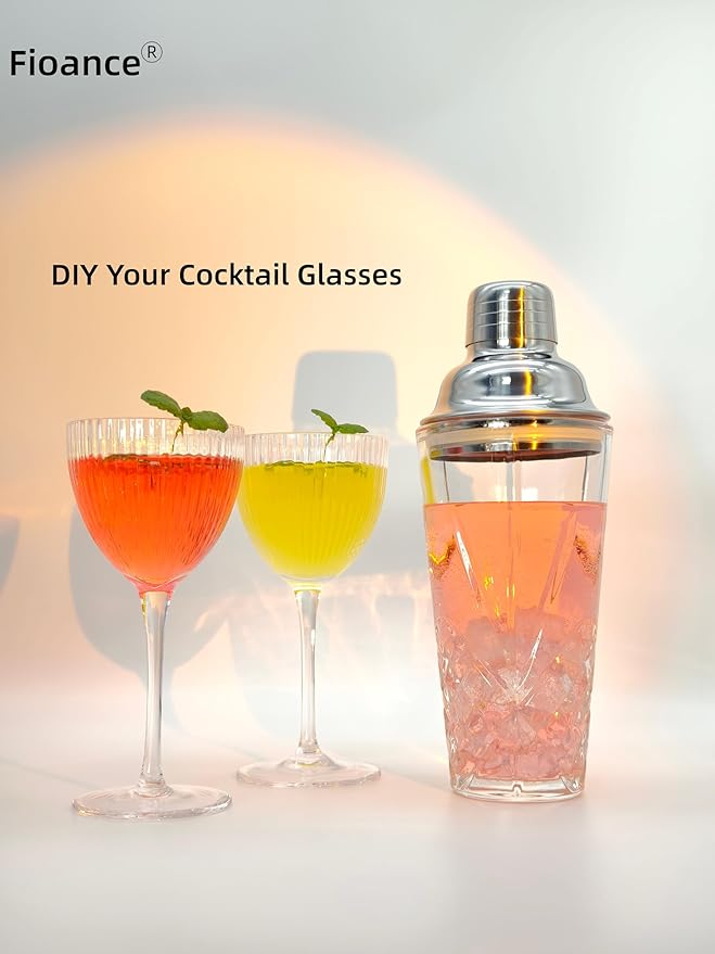 Glass Cocktail Shaker, 15oz Cutting Design - Exquisite Martini Shaker for Elevated Mixology. Perfect for Crafting Artisan Cocktails, Martinis. (Including Drink Shaker & Gold Pour Spout)