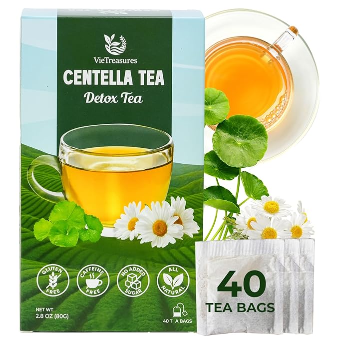 VieTreasures Detox Tea – 40 Tea Bags | Gotu Kola, Corn Silk, Chamomile, Stevia | Assist With Water Retention & Digestion | Caffeine-Free, No Added Sugar, Mild Sweet Herbal Infusion, 2.8oz