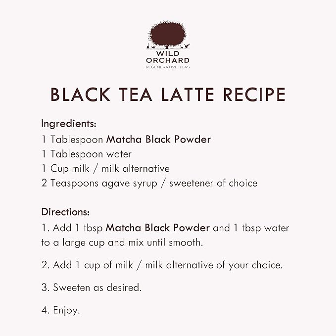 Wild Orchard Ayr Matcha Black from Jeju Island - Premium Tea - 100% Regenerative Organic Certified - Premium Grade Black Matcha Tea Powder Cultivated on Jeju Island in South Korea