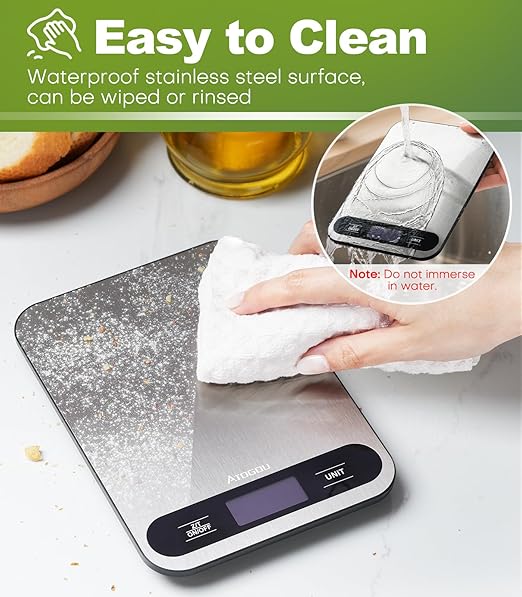Atogou 33lb/ 15kg Food Scale, Digital Kitchen Scale with Full View LCD Display, Waterproof Stainless Steel Surface, for Cooking, Baking, Meal Prep Black