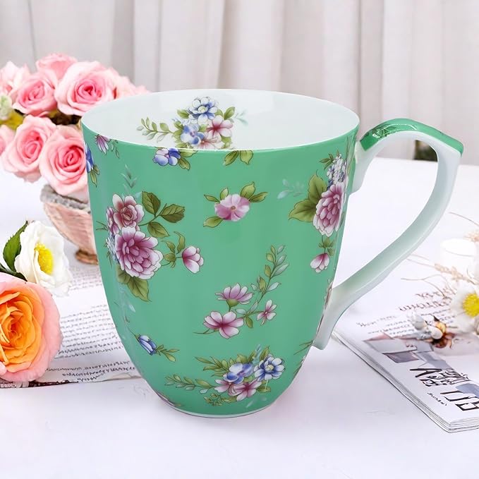 13oz Bone China Floral Mug Bone China Coffee Mugs Bone Teacup Christmas Mugs Birthday Gifts for Women Mom Friends Coworker