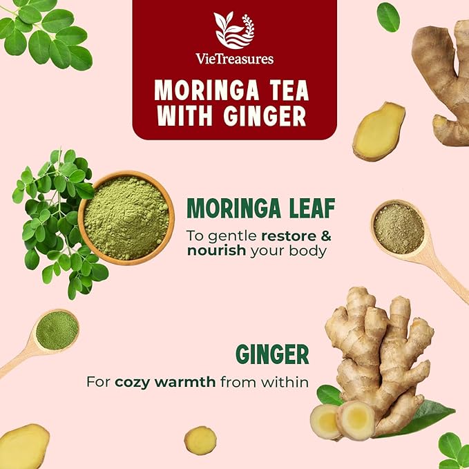 VieTreasures Sleep Herbal Tea with Moringa & Ginger – 40 Tea Bags | Supports Relaxation, Digestion & Wellness | Sophora, Pagoda Flower & Stevia Blend | Caffeine-Free Sleep & Detox Tea, 2.8oz
