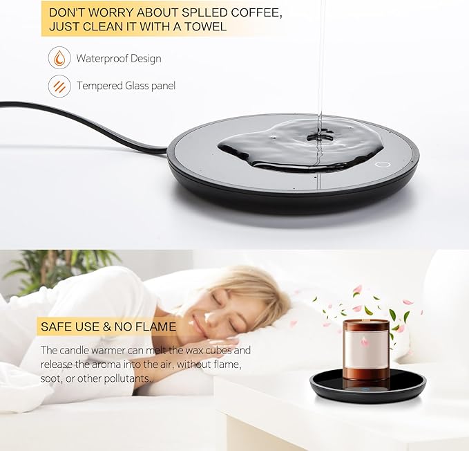 Lesipee Mug Warmer, Coffee Cup Warmer for Desk with Auto Shut Off, Candle Warmer, Electric Beverage Warmer Plate for Tea, Cocoa & Coffee, 2 Temperature Settings, for Dad Office Home