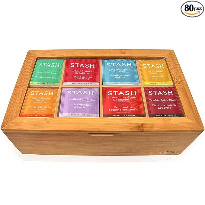 Tea Sampler Gift Box – 80 Tea Bags, 30 Unique Flavors – Bamboo Organizer – Premium Variety Pack for Family, Friends, Coworkers