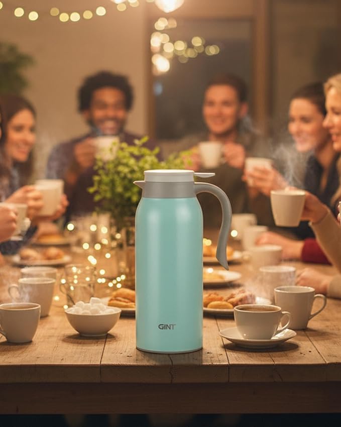 GiNT 51 Oz Stainless Steel Thermal Coffee Carafe, Double Walled Vacuum Insulated Flask, 12 Hour Heat Retention, 1.5 Liter Tea, Water, and Coffee Dispenser (Upgraded version Blue)