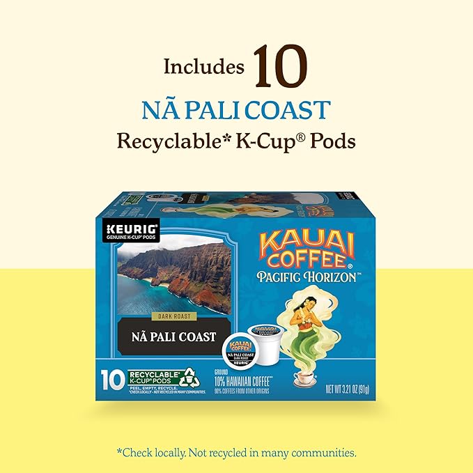 Kauai Coffee K-Cup Pods for Keurig Brewers – Arabica Coffee, 10% Hawaiian – Dark Roast, Nutty with Sweet Chocolate Overtones – Na Pali Coast, 2 Pack of 10 Single Serve K-Cups