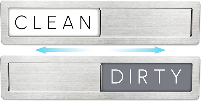 Stainless Steel Dishwasher Magnet Clean Dirty Sign - Premium Magnetic Sign That Says Clean/Dirty - Optional Adhesive for Non-Metal Surface Dish Washers - Modern Rustic Minimalistic Style