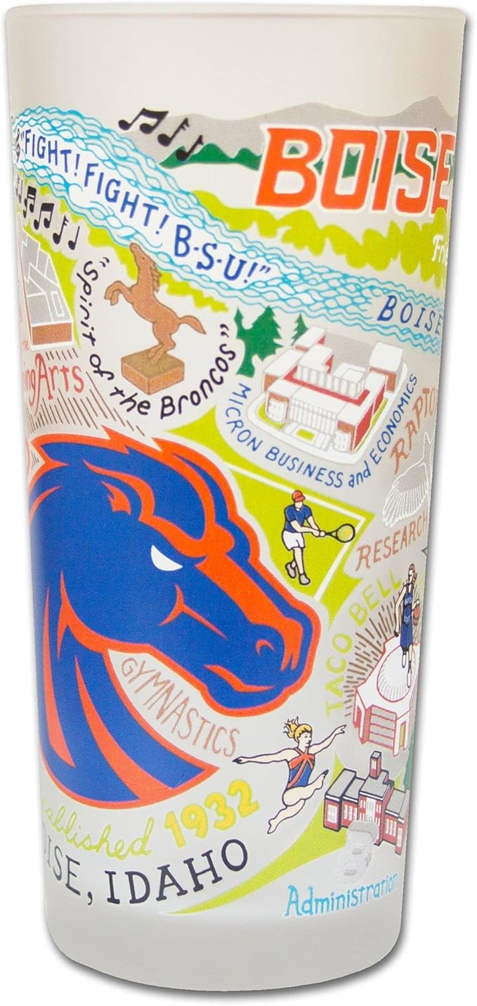 Catstudio Drinking Glass, Boise State University Glass Cup for Kitchen, 15oz Dishwasher Safe Tumbler for BSU Alumni
