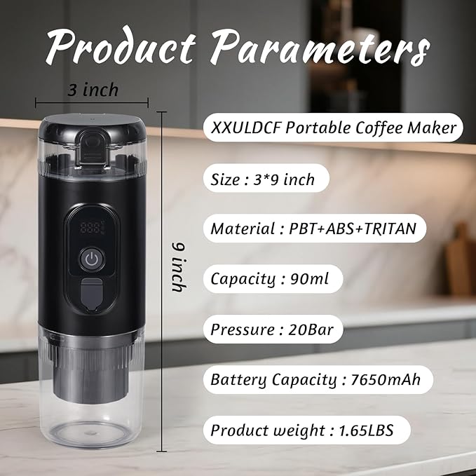 Portable Coffee maker, Electric Travel Espresso Machine with Self-Heating & USB-C, 20Bar High Pressure, Compatible with Coffee Capsules & Grounds（NS&DG） for Camping, RV, Office, Car