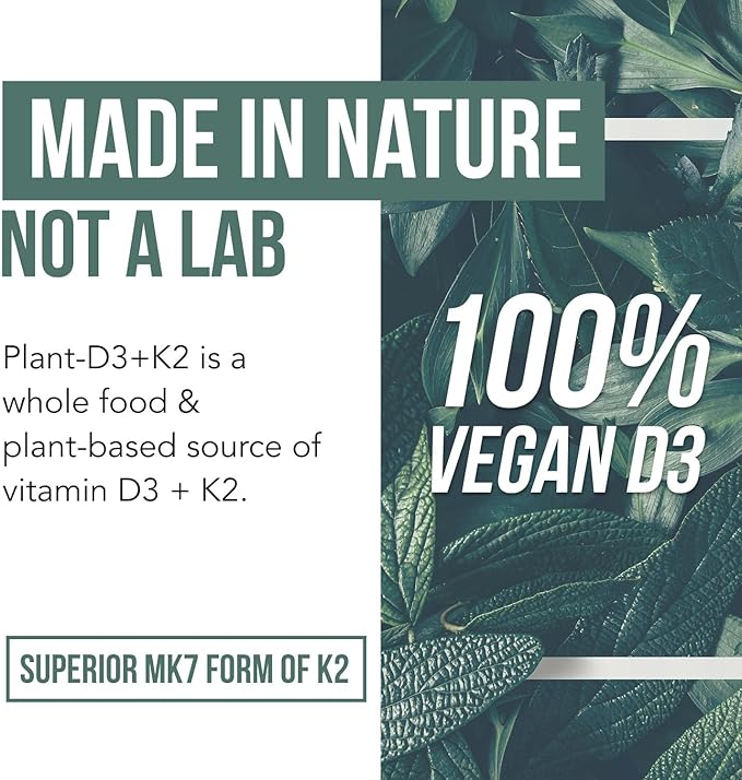 Organic Plant D3 + K2 | 5000 iu D3 + 120 mcg K2 as All-Trans MK7 from MenaQ7® - 100% Whole Food, Raw & Vegan | Enhanced Digestion with Prebiotic & Superfood Complex – D3 from Organic Algae - 3-pack