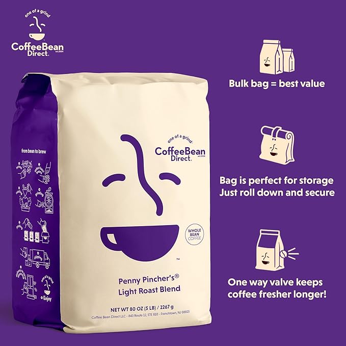 Coffee Bean Direct Penny Pincher's® Light Roast Blend, Whole Bean, 5 lb Bag
