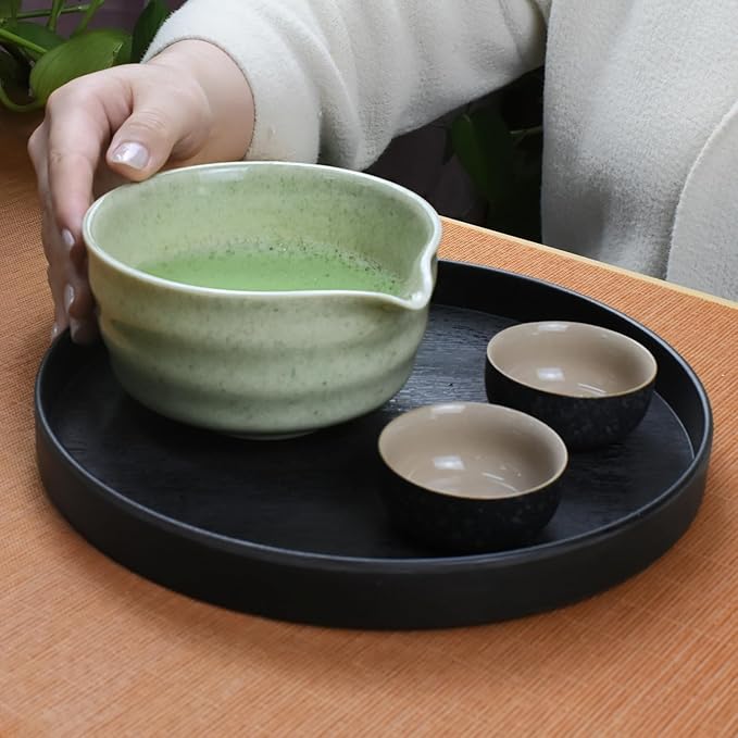 Artcome 7-Piece Matcha Tea Set - Complete Japanese Ceremony Kit with Bowl, Whisk, Scoop, Strainer & Guide, Mottled Light Green