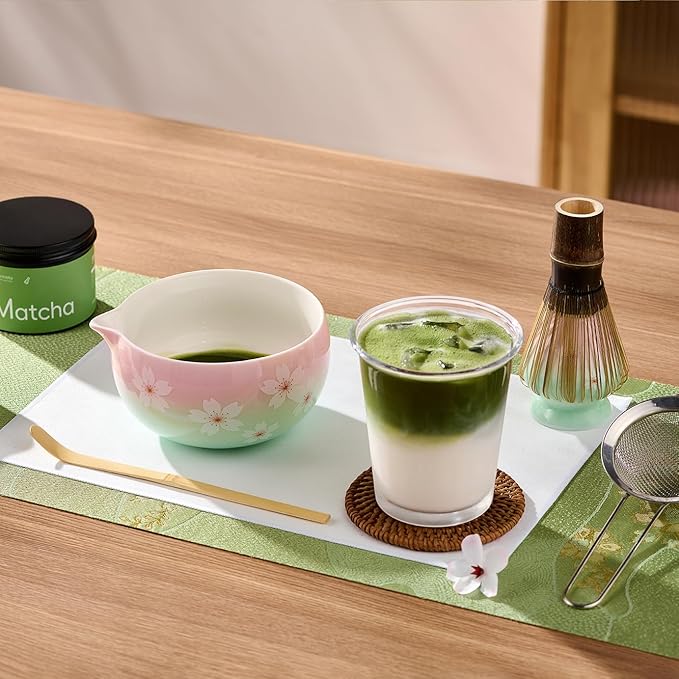 Matcha Whisk Set – Japanese Tea Ceremony Kit with Ceramic Bowl, Purple Bamboo Whisk (Chasen), Holder, Sifter & Scoop – Complete Matcha Kit, Women Gifts for Tea Lovers
