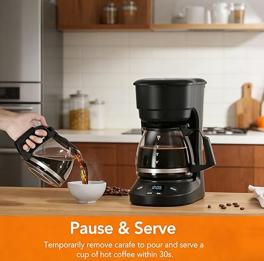 Pro 5-Cup Smart Coffee Maker – Advanced Coffee Machine with Touchscreen Programmable Timer, Energy-Saving Mode, Enhanced Pause & Serve & Quick-Clean System –For Office & Home Use