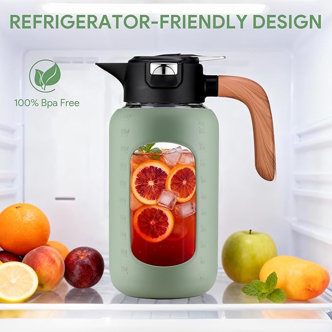 84 oz/2.5 Liter Glass Pitcher with Lid and Handle, Glass Carafe/Jug for Hot/Cold Water, Large Iced Tea Pitcher for Coffee, Juice and Homemade Beverage