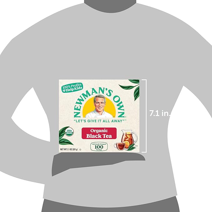 Newman's Own Organic Black Tea Strong Robust Black Tea with 100 Tea Bags Per Box (Pack of 2) USDA Certified Contains Caffeine Brew Hot/Cold