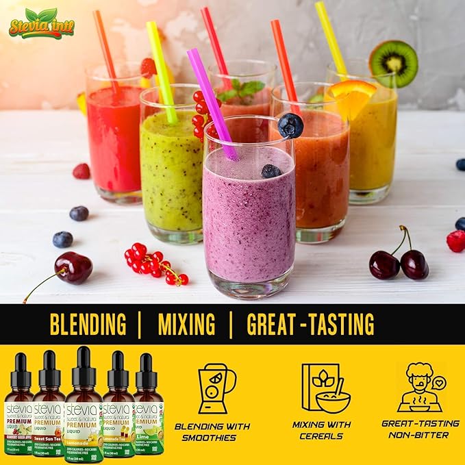 Stevia Intl (Pack of 5) Refreshers Bundle with 5 Flavors. Stevia Liquid Drops. Naturally Sweet, Non-Bitter, No Sugar Added, 0 Carb, 0 Calorie, Non-GMO, Vegan, Diabetic & Keto Friendly (1oz)