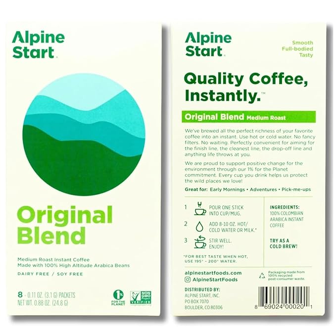 Alpine Start Instant Coffee Original Blend Medium Roast - Individual Powder Mix From High Altitude Arabica Coffee Beans - Hot or Cold Brew for Home, Travel, Camping, Hiking, Backpacking (24 Packets) (Original Blend 3 Pack)