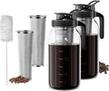 Cold Brew Coffee Maker, 2 Packs 64oz Mason Jar Pitcher with Durabel Glass & Stainless Steel Mesh Filter, Leak-Proof Glass Pither with Pour Spout Lid