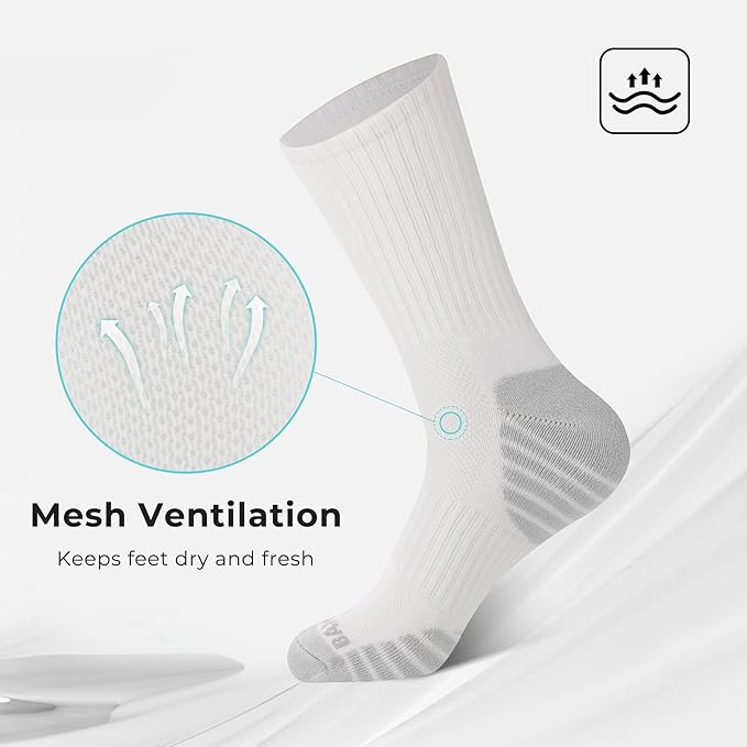 BAMBOO COOL Men's Crew Socks Athletic Running Sports Socks, Cushioned Moisture Wicking, Breathable Arch Support 6 Pack