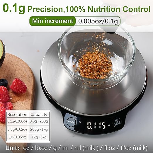 Atogou Smart Nutritional Scale, 0.005oz / 0.1g High Precision, Free APP with Nutrients Tracking, Calorie, Marco, Ounces and Grams, for Kitchen, Weight Loss, Meal Prep, etc. Black & Grey