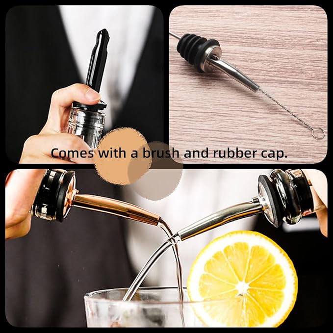 Food-Grade Stainless Steel Liquor Pour Spouts with Dust Caps | Leak-Proof Speed Pourer for Liquor & Alcohol Bottles - Brushed Silver, Matte Black, Rose Gold