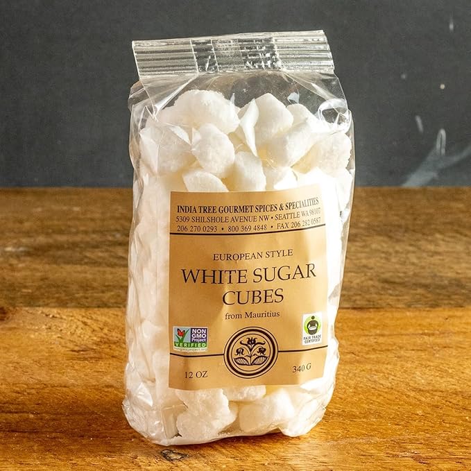 India Tree Non-GMO Fair Trade White Sugar Cubes - 1.1 lb Container - Pure Cane Sugar Rough-Cut Cubes for Coffee, Tea, Cocktails, Beverages, and Entertaining