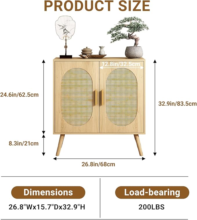 Storage Cabinet with Rattan Doors, Modern Farmhouse Coffee Bar Cabinet, Sideboard Buffet for Living Room, Entryway, Dining Room and Kitchen, Natural (Style one)