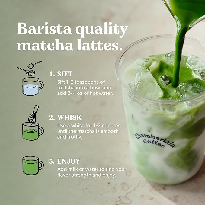 Chamberlain Coffee Vanilla Matcha Powder - Ceremonial Grade Matcha Powder with Madagascar Vanilla, First Harvest, Gluten-Free Flavor for Hot and Iced Drinks, Made with Premium Organic Ingredients - 1.06 Oz