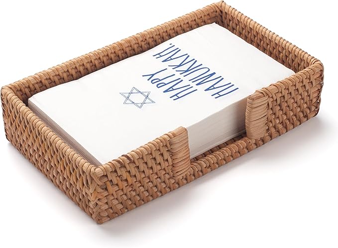 Rattan Napkin Holder Rectangle Woven Flat Napkin Basket Tray For Tables 9.5" x 5.5" x 2" (Rectangle)