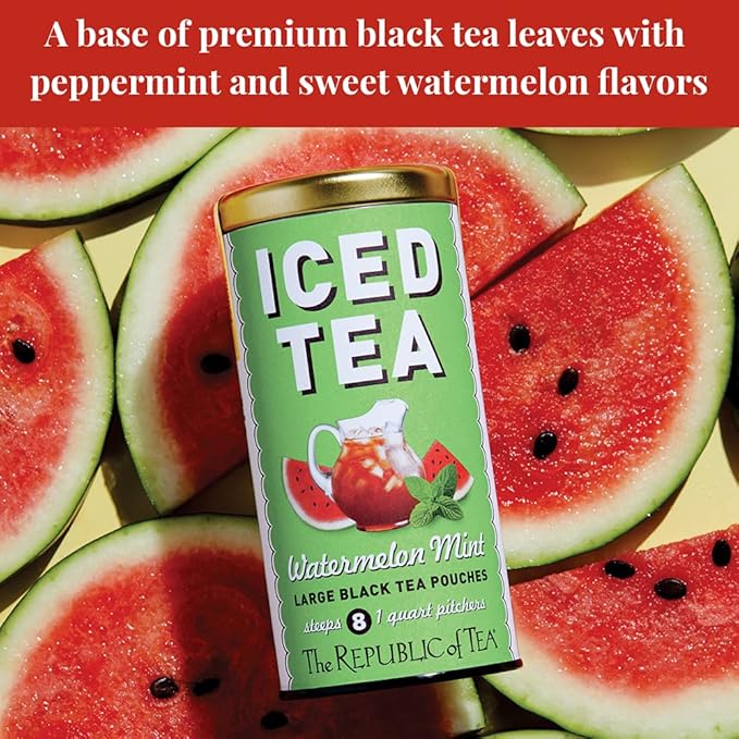 The Republic of Tea Watermelon Mint Black Iced Tea, 40 Large Pouches / 40 Quarts, Premium Fine Black Tea