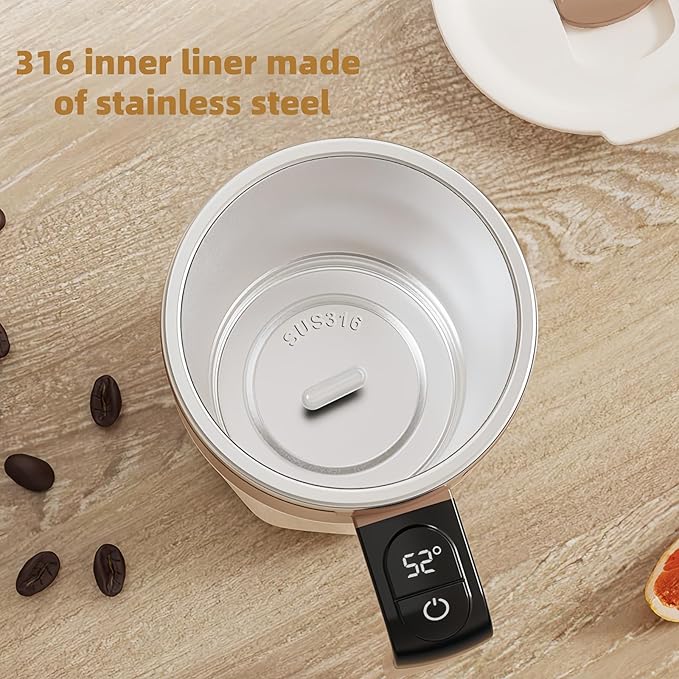 Self Stirring Coffee Mug,Heated Coffee Mug Rechargeable with Temperature Display,Fun Coffee Mug Warmer,Suitable for Beverages Such Coffee,Milk,Cocoa (White)