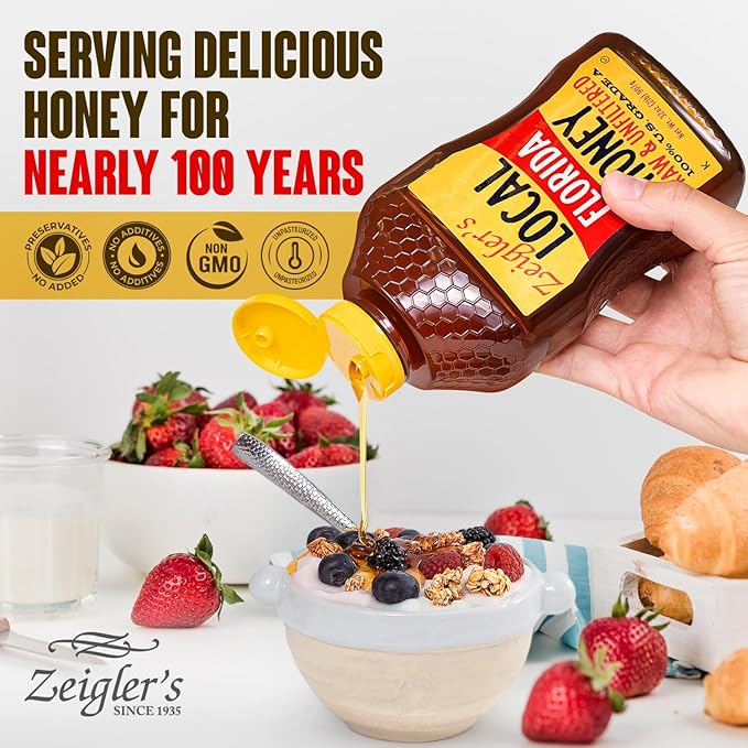 Zeigler's Florida Local Honey, 32 Oz – 100% Pure, Raw & Unfiltered Honey – All-Natural, Packed with Nutrients – Great with Tea, Yogurt, Cottage Cheese, Sandwiches, Smoothies
