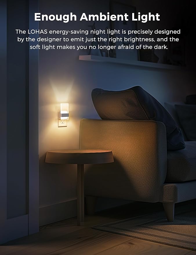 L LOHAS LED Night Light, Night Lights Plug Into Wall [2 Pack], Dusk-to-Dawn Sensor Decorative Night Light, 0-100LM Dimmable Nightlights, Wall Sconce-Style Acrylic Nitelight for Bathroom, Hallway,Gift