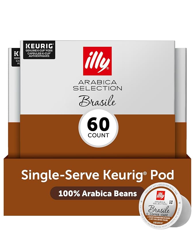 Illy Coffee K Cups - Compatible Pods for Keurig Coffee Maker - Single Origin Brazil Medium Roast - Notes of Caramel and Dried Fruit - 10 Count (Pack of 6)