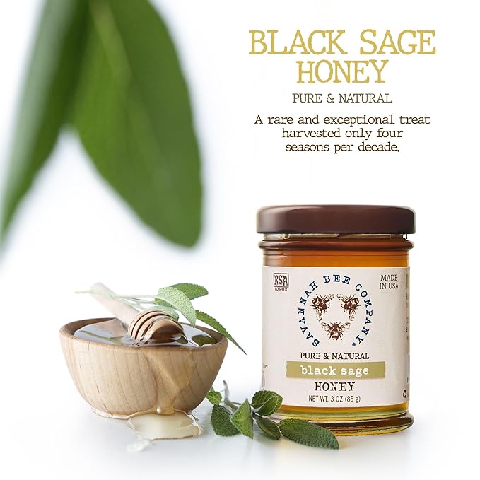 Savannah Bee Black Sage Honey - Naturally Sweet Rare and Exquisite - Perfect Addition to Cheese Boards - 3 Oz