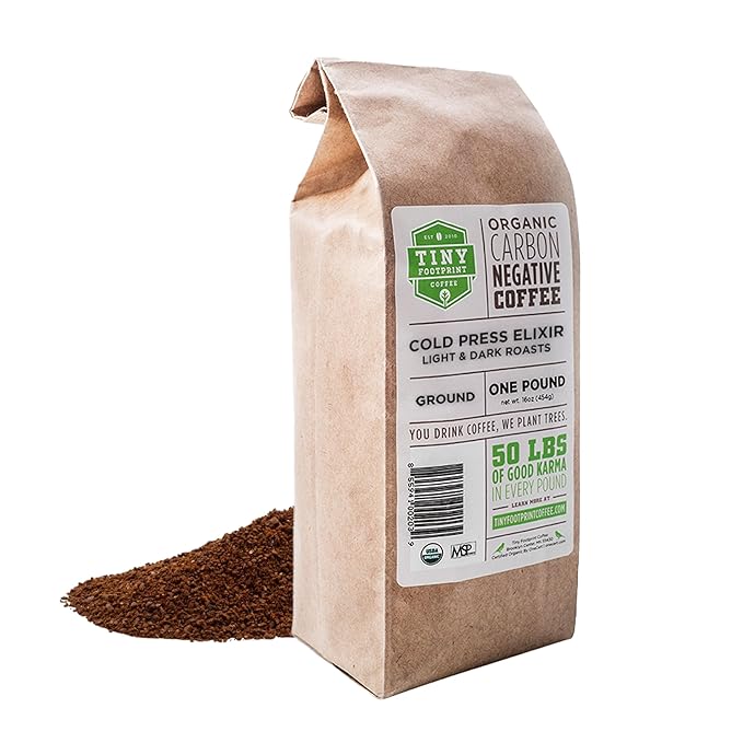 Tiny Footprint Coffee - Organic Cold Brew & Press Elixir | Blend of Light & Dark Roasts | Shade-Gown Ground Coffee, Carbon Negative, 16 Ounce