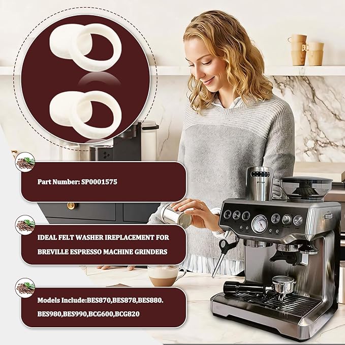 Felt Washer SP0001575 for Breville Espresso Machine Grinders Models Include BES870XL BES878 BES880 BES980 BCG820 Coffee Machine Cleaning Wool ring accessories 2PCS