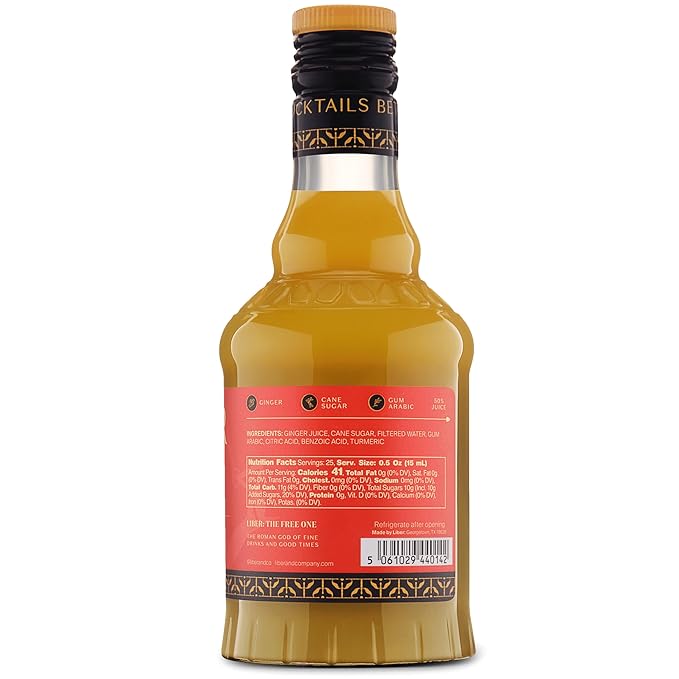 Liber & Co. Fiery Ginger Syrup - Made with 50% Organic Peruvian Ginger Juice - Perfect for Moscow Mules, Dark 'N Stormies, Sodas - Makes 25 Drinks (12.7 oz)