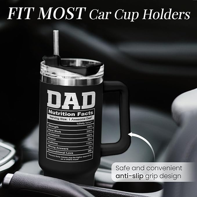 SANDJEST Best Dad Ever Tumbler 40oz Stainless Steel Insulated with Lid & Straw, Dads Gifts for Christmas Birthday Valentine Fathers Day, Father Coffee Cup Gift for Dad Daddy Father from Daughter Son