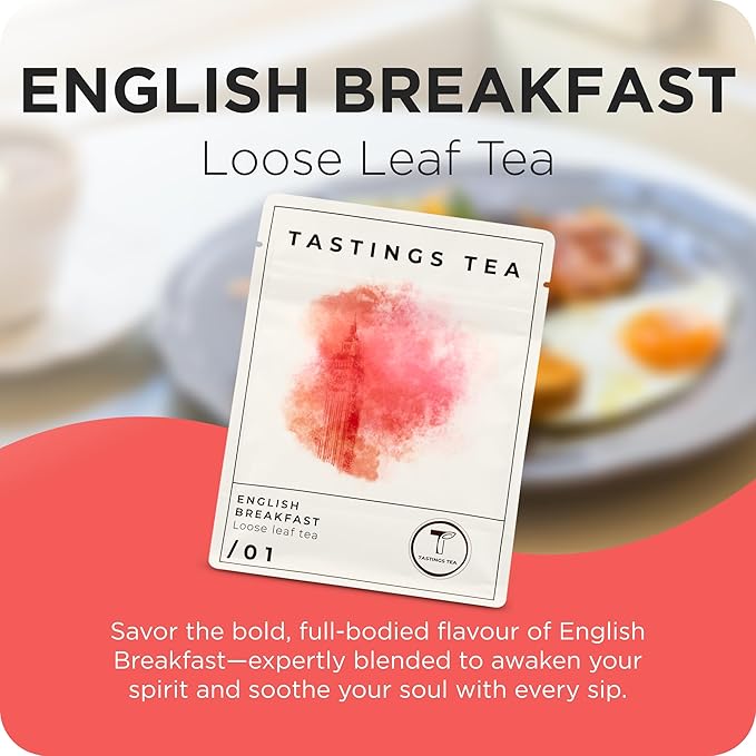 Tastings Tea English Breakfast Tea, 3.5 oz. | Natural Loose-Leaf Black Tea Blend with Assam & Nilgiri Flavor | Caffeinated