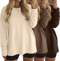 Ficerd 3 Pack Women's Oversized Long Sleeve Shirts Cotton Gym Round Neck Tops Loose Fit Casual Workout Baggy Fall Basic Tee