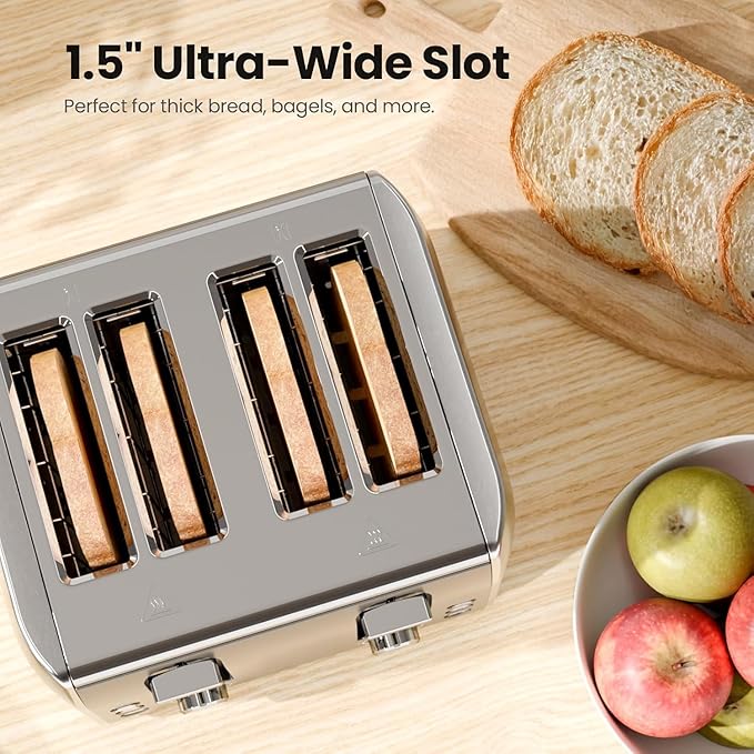 4 Slice Toaster with Crumb Tray for Easy Cleaning, 6 Browning Settings, Self-Centering Dualit Bread Toaster 4 Slice, Cancel, Defrost&Reheat Function