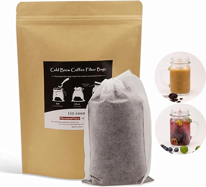 No Mess Cold Brew Coffee Filters - 150 Count Single Use Filter Bags Disposable Fine Mesh Brewing Bags for Concentrate, Iced Coffee Maker, French/Cold Press Kit, Hot Tea in Mason Jar or Pitcher 4"x 6"